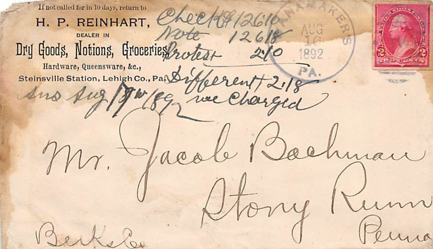 REINHART DRY GOOD GROCERY WANNAMAKER LEHIGH PA ANTIQUE SIGNED ADVERTISING LETTER - K-townConsignments