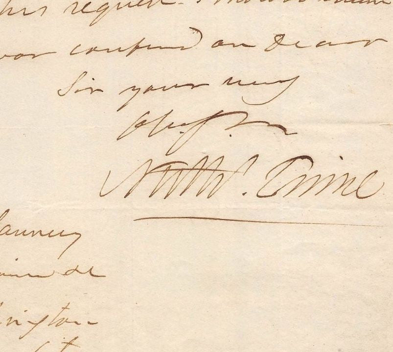 NATHANIEL PRINCE SIGNED LETTER TO WAR OF 1812 COMMODORE ISAAC CHAUNCEY 1824 - K-townConsignments