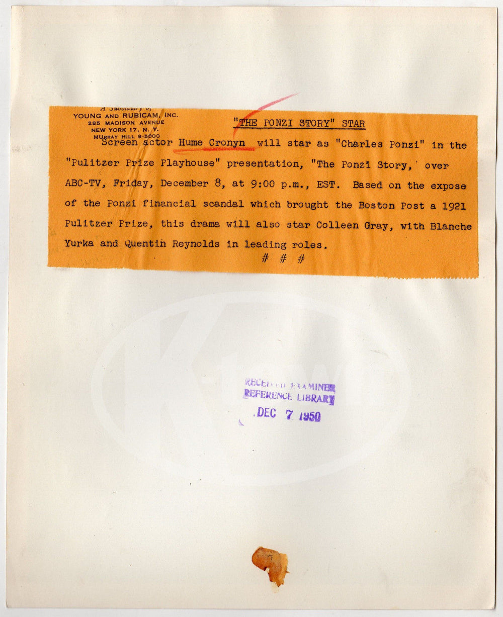 HUME CRONYN TV MOVIE ACTOR HEADSHOT VINTAGE STUDIO PROMO PHOTOGRAPH - K-townConsignments