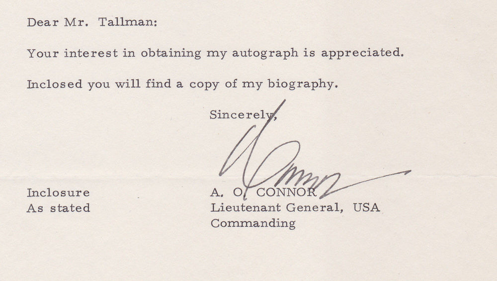 ALBERT O'CONNOR US MILITARY GENERAL ORIGINAL AUTOGRAPH SIGNED LETTERHEAD 1971 - K-townConsignments