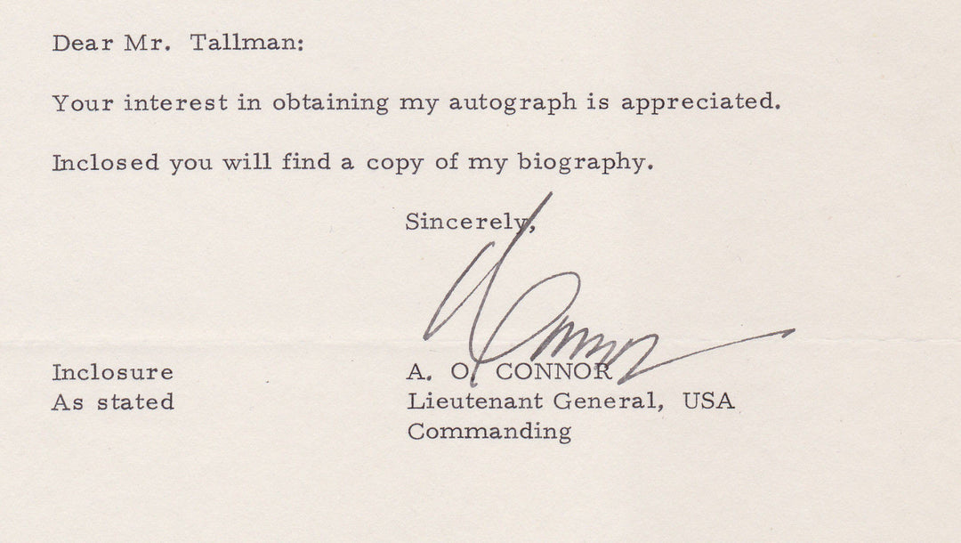 ALBERT O'CONNOR US MILITARY GENERAL ORIGINAL AUTOGRAPH SIGNED LETTERHEAD 1971 - K-townConsignments