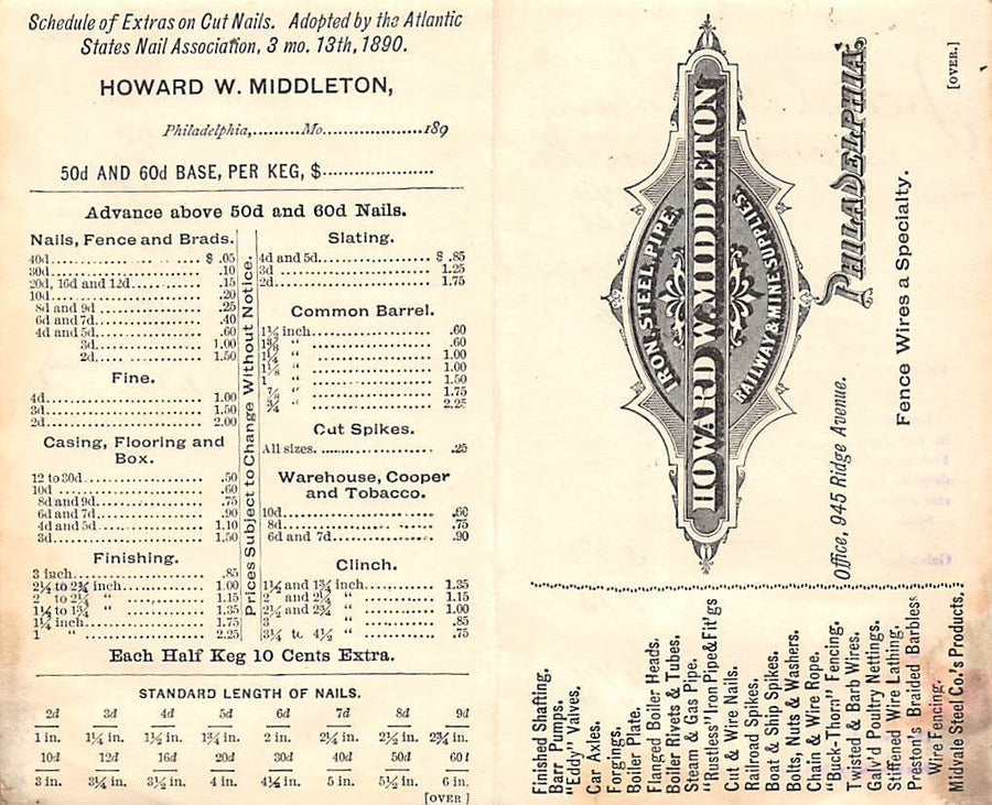 HOWARD MIDDLETON PHILADELPHIA PA ANTIQUE FARM TOOLS GRAPHIC ADVERTISING MAIL - K-townConsignments