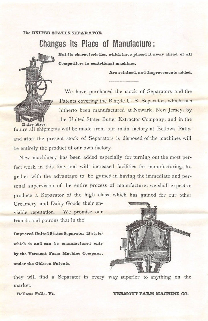 VERMONT FARM MACHINES BELLOWS FALLS ANTIQUE GRAPHIC ADVERTISING SALES FLYER 1894 - K-townConsignments