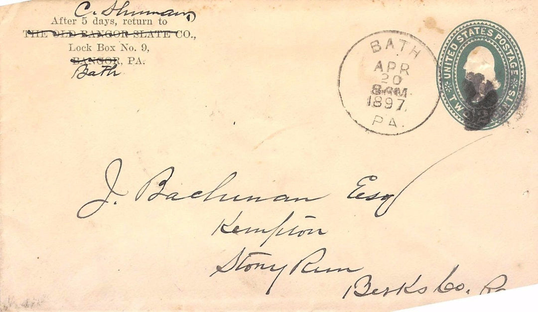 OLD BANGOR SLATE COMPANY CHARLES SHUMAN ANTIQUE AUTOGRAPH SIGNED LETTER 1897 - K-townConsignments