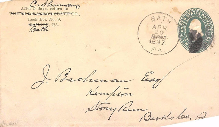 OLD BANGOR SLATE COMPANY CHARLES SHUMAN ANTIQUE AUTOGRAPH SIGNED LETTER 1897 - K-townConsignments