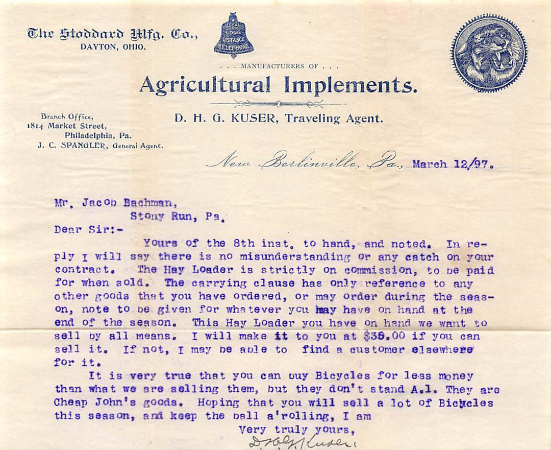 D. H. G. KUSER STODDARD TRAVEL AGENT ANTIQUE AUTOGRAPH SIGNED LETTERHEAD 1897 - K-townConsignments