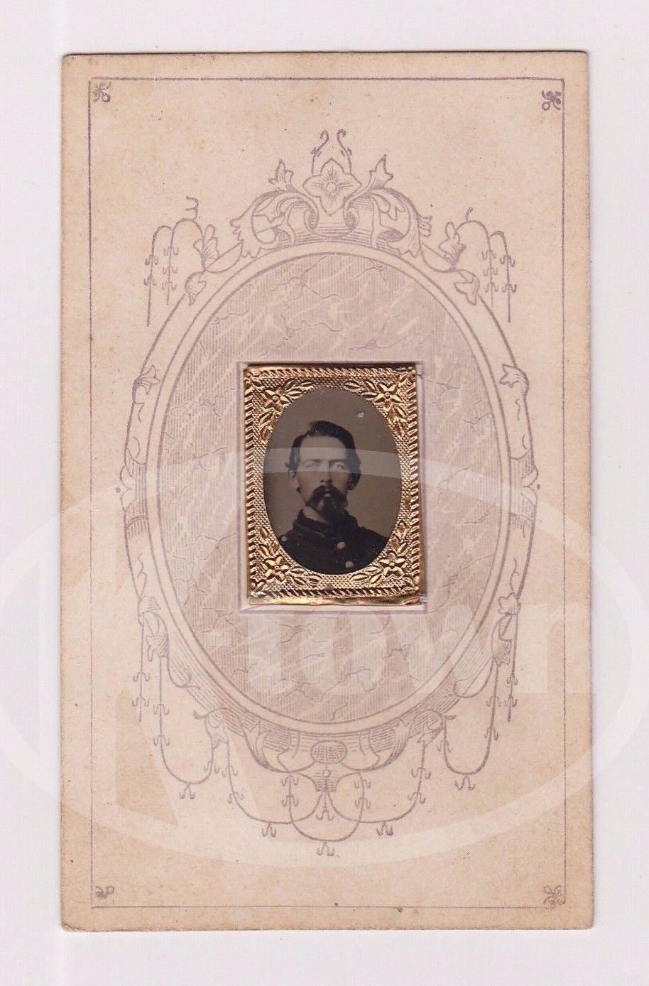 OHIO CIVIL WAR SOLDIER W/ FINE MUSTACHE MINIATURE TINTYPE PHOTO CINCINATI OHIO - K-townConsignments