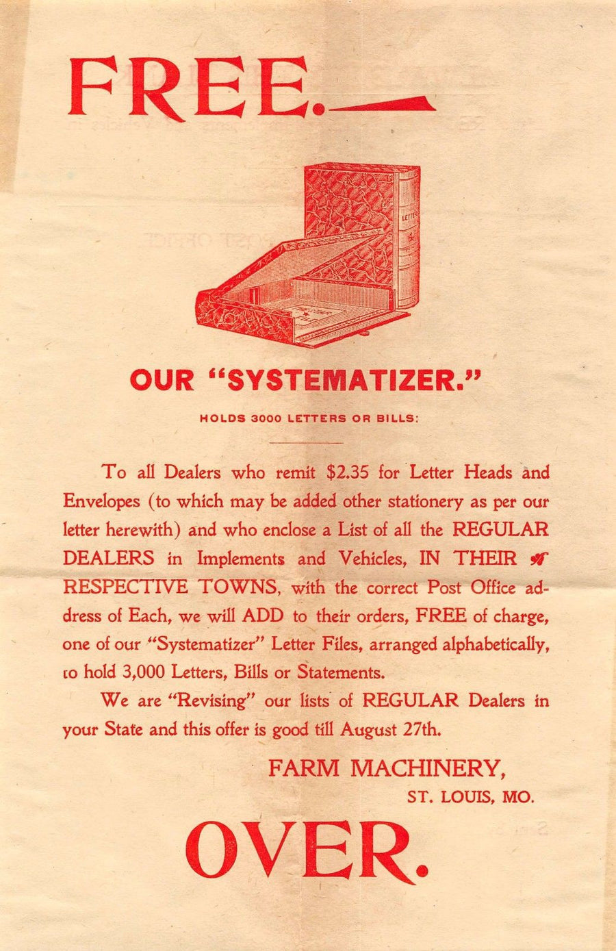 FARM MACHINERY CO ST LOUIS DESK ORGANIZER INVENTION ANTIQUE ADVERTISING FLYER - K-townConsignments