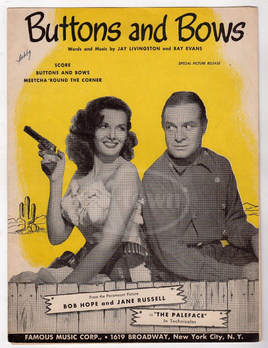 BOB HOPE JANE RUSSELL BUTTONS & BOWS PALEFACE MOVIE VINTAGE SHEET MUSIC 1948 - K-townConsignments