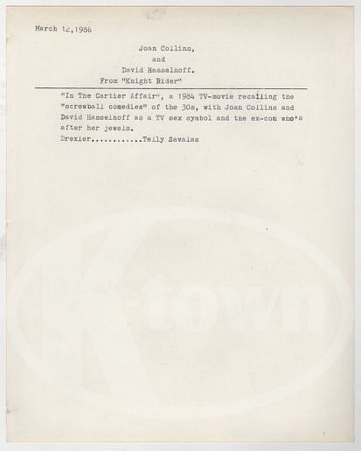 DAVID HASSELHOFF JOAN COLLINS CARTIER AFFAIR TV SHOW VINTAGE PROMO PHOTO - K-townConsignments