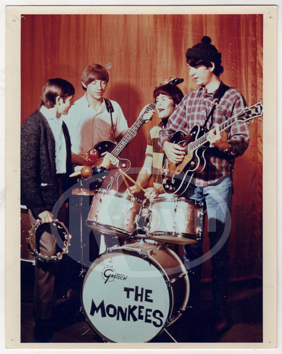 THE MONKEES TV ACTORS MUSIC BAND GRETSCH DRUMS VINTAGE STUDIO PROMO PHOTO - K-townConsignments