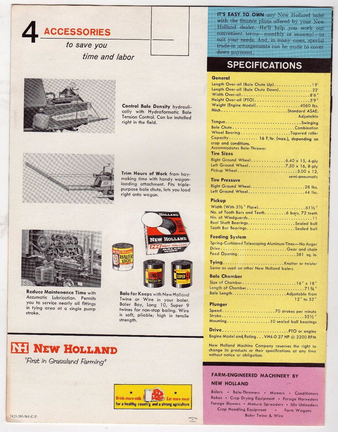 NEW HOLLAND MACHINERY FARM HAYLINER 280 VINTAGE GRAPHIC ADVERTISING BROCHURE - K-townConsignments