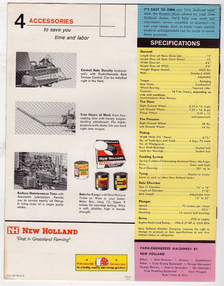 NEW HOLLAND MACHINERY FARM HAYLINER 280 VINTAGE GRAPHIC ADVERTISING BROCHURE - K-townConsignments