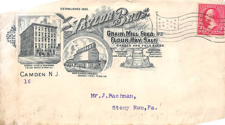 TAYLOR BROS FARM FEED MILL CAMDEN NJ ANTIQUE GRAPHIC ADVERTISING LETTERHEAD 1898 - K-townConsignments