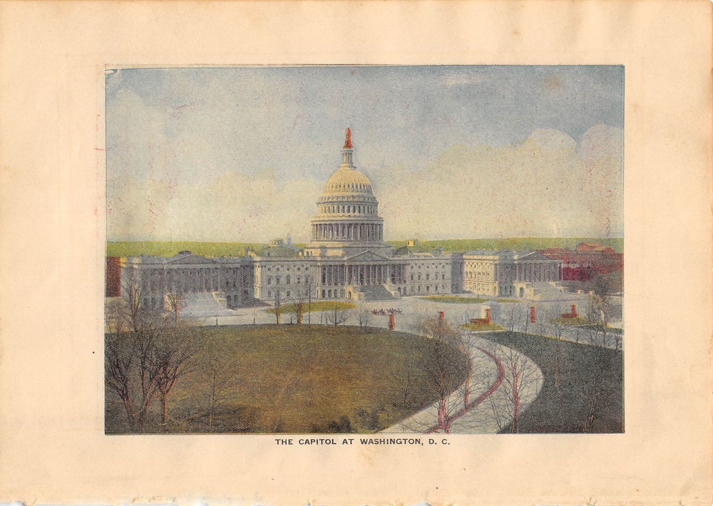 WASHINGTON DC CAPITOL BUILDING ANTIQUE COLOR GRAPHIC ILLUSTRATION PRINT 1912 - K-townConsignments