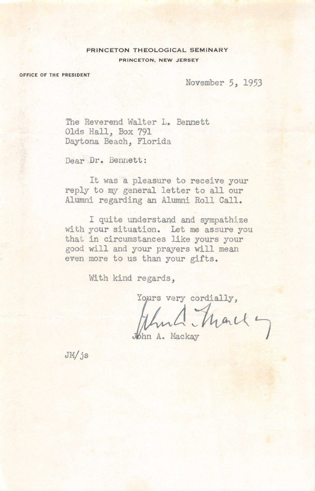 JOHN MACKAY PRINCETON SEMINARY PRESIDENT VINTAGE AUTOGRAPH SIGNED LETTERHEAD - K-townConsignments