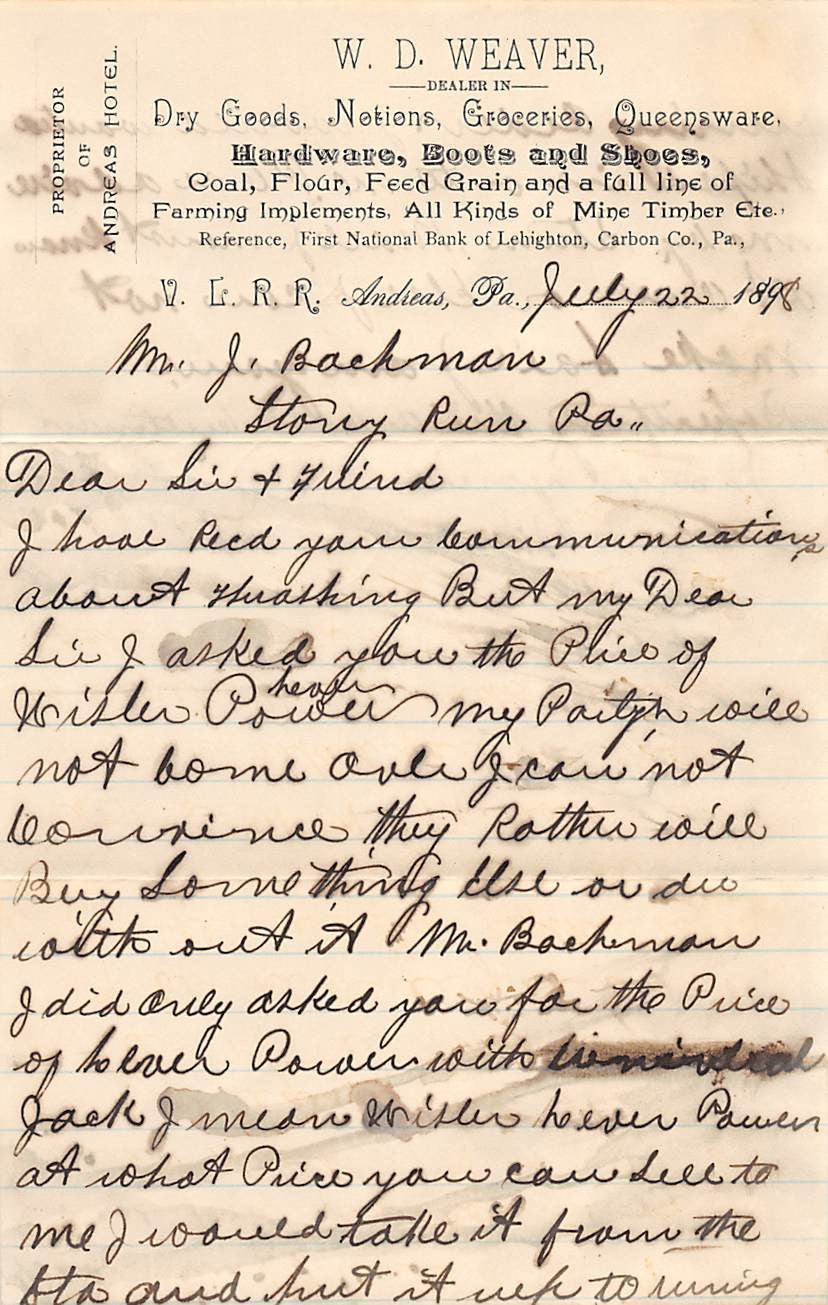 WEAVER'S DRY GOODS GROCERY HARDWARE STORE ANDREAS PA ANTIQUE SIGNED ADVERTISING - K-townConsignments