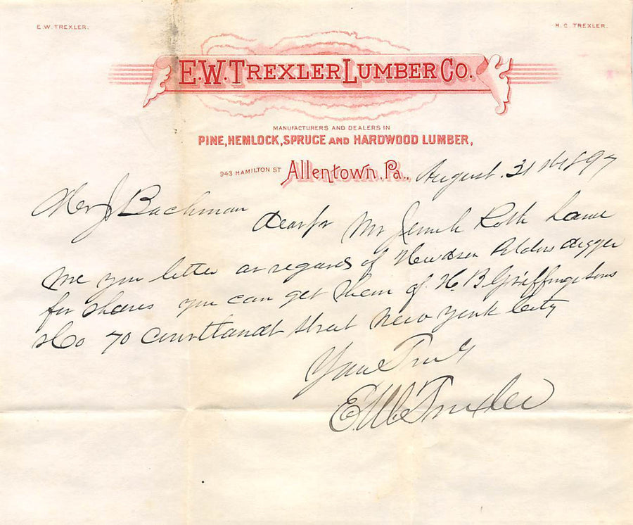 E. W. TREXLER LUMBER COMPANY ALLENTOWN PA ANTIQUE AUTOGRAPH SIGNED ADVERTISING - K-townConsignments