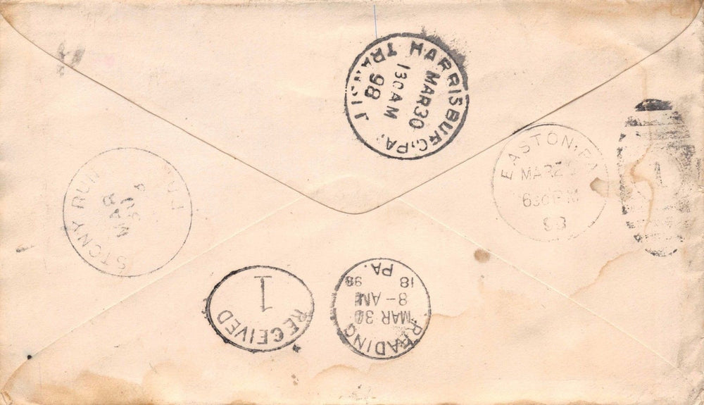 PATRIOTIC ORDER SONS OF AMERICA WASHINGTON CAMP STONE CHURCH PA MAIL COVER 1898 - K-townConsignments