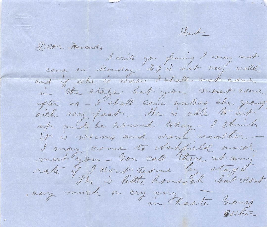 1860s MEDICAL LETTER MOTHER WRITES OF DAUGHTER WITH WORMS & UNFIT FOR TRAVEL - K-townConsignments