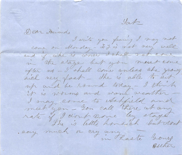 1860s MEDICAL LETTER MOTHER WRITES OF DAUGHTER WITH WORMS & UNFIT FOR TRAVEL - K-townConsignments
