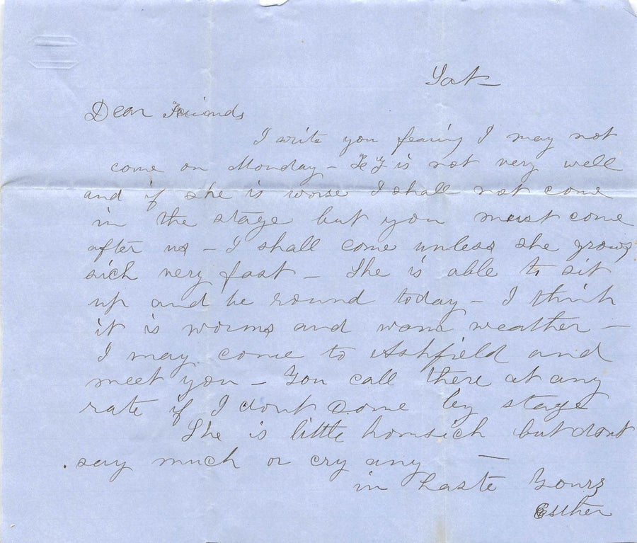 1860s MEDICAL LETTER MOTHER WRITES OF DAUGHTER WITH WORMS & UNFIT FOR TRAVEL - K-townConsignments