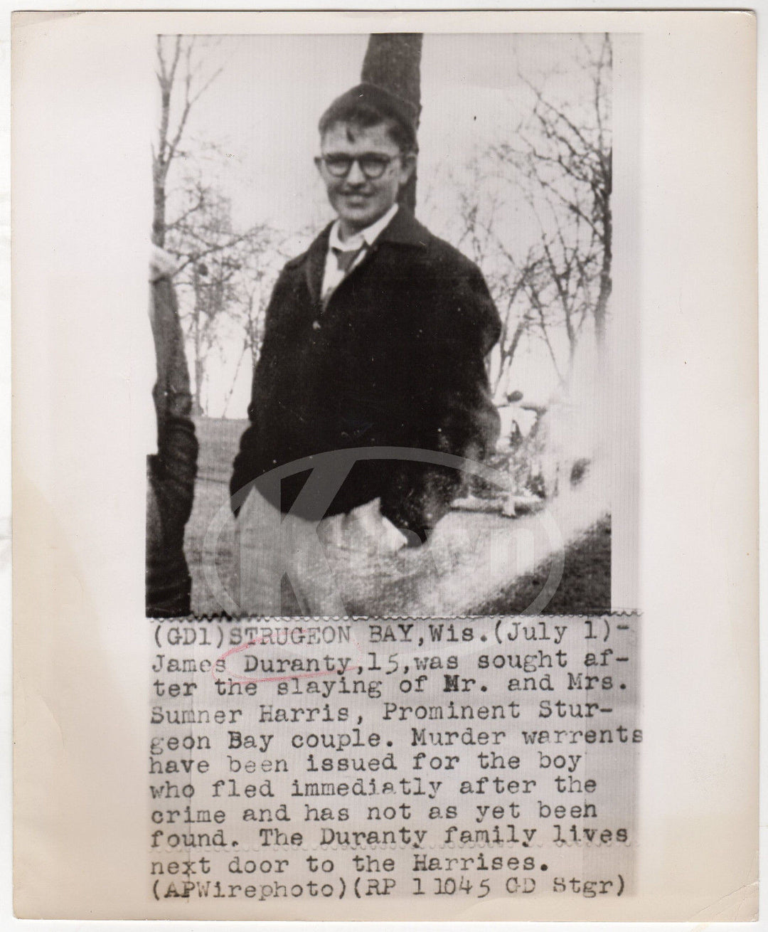 JAMES DURANTY BOYS SUSPECTED OF MURDER STUGEON BAY WISCONSIN VINTAGE PRESS PHOTO - K-townConsignments