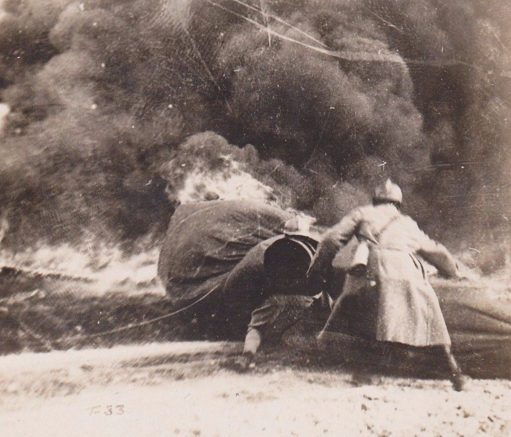 FRENCH OBSERVATION BALLOON DIVISION SHOT DOWN FIRE ORIGINAL WWI SNAPSHOT PHOTO - K-townConsignments