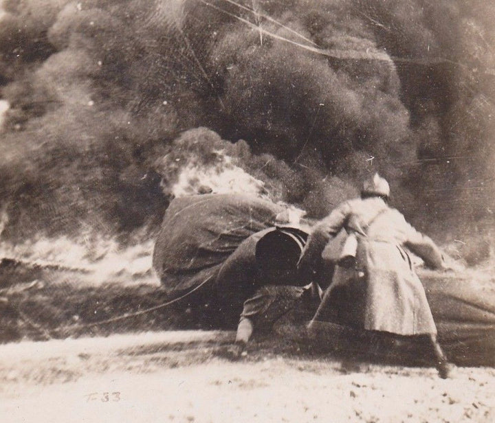 FRENCH OBSERVATION BALLOON DIVISION SHOT DOWN FIRE ORIGINAL WWI SNAPSHOT PHOTO - K-townConsignments