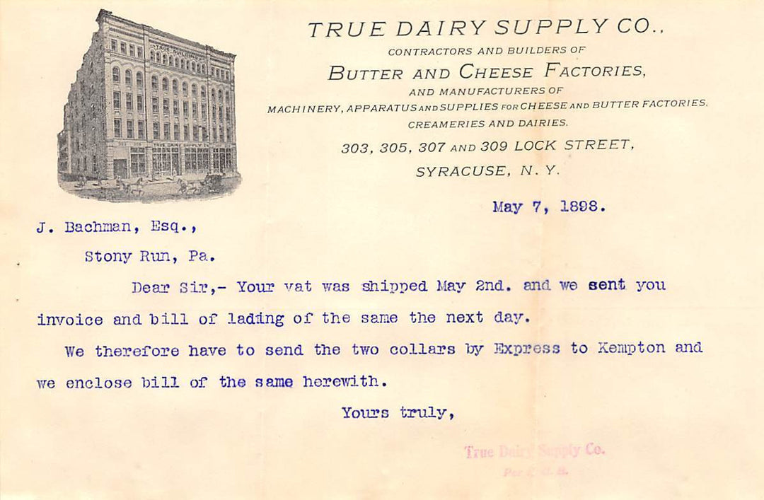 TRUE DAIRY SUPPLY COMPANY SYRACUSE NEW YORK ANTIQUE GRAPHIC ADVERTISING LETTER - K-townConsignments