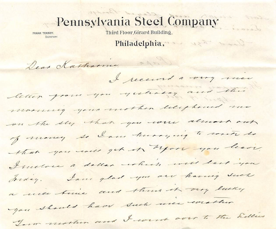 PENNSYLVANIA STEEL COMPANY PHILADELPHIA PA ANTIQUE SIGNED ADVERTISING LETTER - K-townConsignments