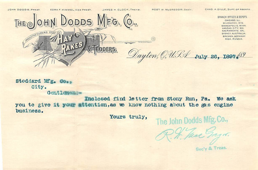 JOHN DODDS FARM TOOLS DAYTON OHIO ANTIQUE GRAPHIC ADVERTISING LETTER MAIL COVER - K-townConsignments