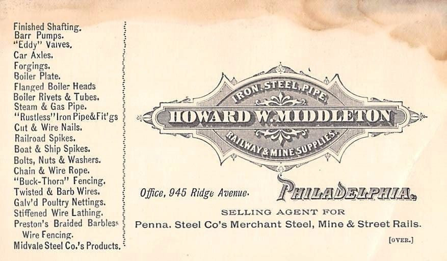 HOWARD MIDDLETON RAILWAY & MINING TOOLS ANTIQUE PRICE LIST ADVERTISING CARD - K-townConsignments