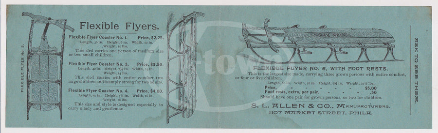 FLEXIBLE FLYER SLEDS ANTIQUE GRAPHIC ADVERTISING SALES FLYER PRICE LIST 1894 - K-townConsignments