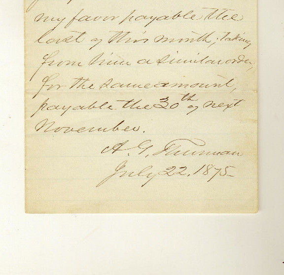 ALLEN THURMAN OHIO SUPREME COURT JUDGE SENATOR ANTIQUE AUTOGRAPH SIGNED LETTER - K-townConsignments