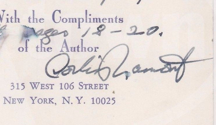 CORLISS LAMONT ACLU CIVIL LIBERTIES SOCIALIST PHILOSOPHER AUTOGRAPH SIGNATURE - K-townConsignments