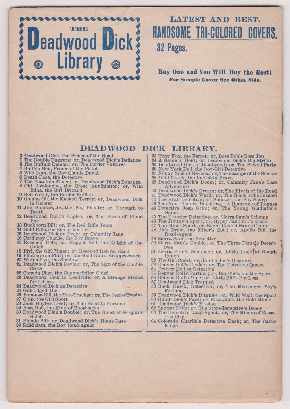 DEADWOOD DICK No. 14 FRONTIER SHARPSHOOTER NATIVE AMERICAN GRAPHIC DIME NOVEL - K-townConsignments