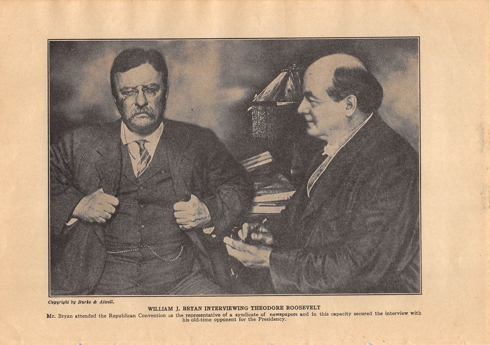 THEODORE ROOSEVELT & WILLIAM JENNING BRYAN INTERVIEW ANTIQUE PHOTO PRINT 1912 - K-townConsignments