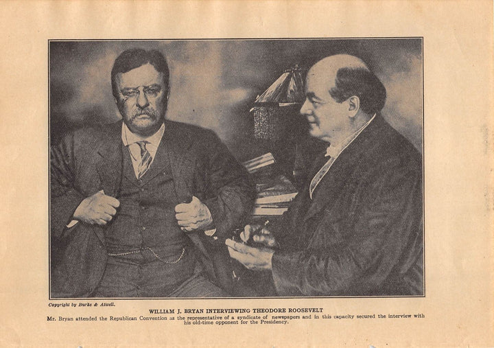 THEODORE ROOSEVELT & WILLIAM JENNING BRYAN INTERVIEW ANTIQUE PHOTO PRINT 1912 - K-townConsignments