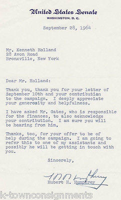 HUBERT HUMPHREY MINNESOTA SENATOR AUTOGRAPH SIGNED SENATE STATIONERY LETTER - K-townConsignments