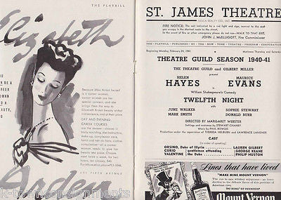 TWELFTH NIGHT HELEN HAYES MAURICE EVANS VINTAGE 1940s THEATER PLAYBILL - K-townConsignments