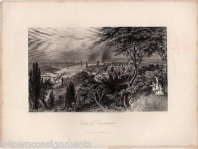 CINCINNATI OHIO OLD CITYSCAPE INDUSTRY SCENE ANTIQUE GRAPHIC ART ENGRAVING PRINT - K-townConsignments