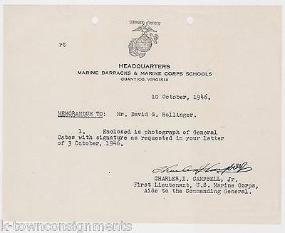 US MARINES CORPS QUANTICO VA GENERAL CATES AID AUTOGRAPH SIGNED STATIONERY - K-townConsignments