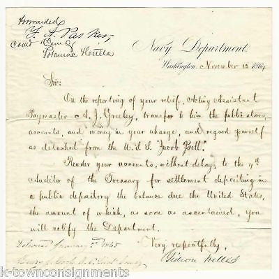 GIDEON WELLES CIVIL WAR SECRETARY OF NAVY ANTIQUE AUTOGRAPH SIGNED LETTER 1864 - K-townConsignments