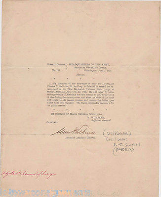 CIVIL WAR ASSIST. ADJUTANT GENERAL W.J. VOLKNER SIGNED MILITARY SPECIAL ORDERS - K-townConsignments