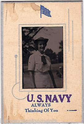 WAVES WOMAN IN UNIFORM VINTAGE WWII US NAVY PHOTO IN VINTAGE ART DECO FRAME - K-townConsignments