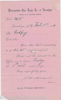 METROPOLITAN GAS LIGHT Co BROOKLYN 1880s ANTIQUE STATIONERY AD RECEIPT - K-townConsignments