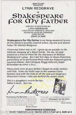 LYNN REDGRAVE SHAKESPEARE FOR MY FATHER AUTOGRAPH SIGNED THEATRE AD FLYER - K-townConsignments