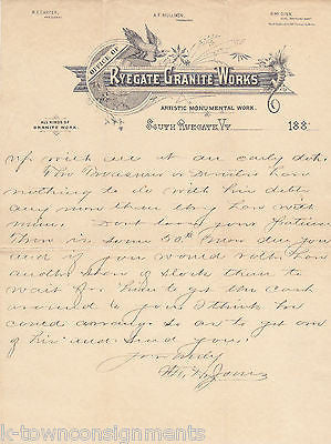 RYEGATE GRANITE WORKS VERMONT ANTIQUE GRAPHIC ENGRAVING STATIONERY LETTER 1880s - K-townConsignments