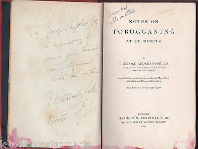 NOTES ON TOBOGGANING AT St. MORITS ANTIQUE AUTHOR SIGNED SPORT BOOK BY COOK 1896 - K-townConsignments